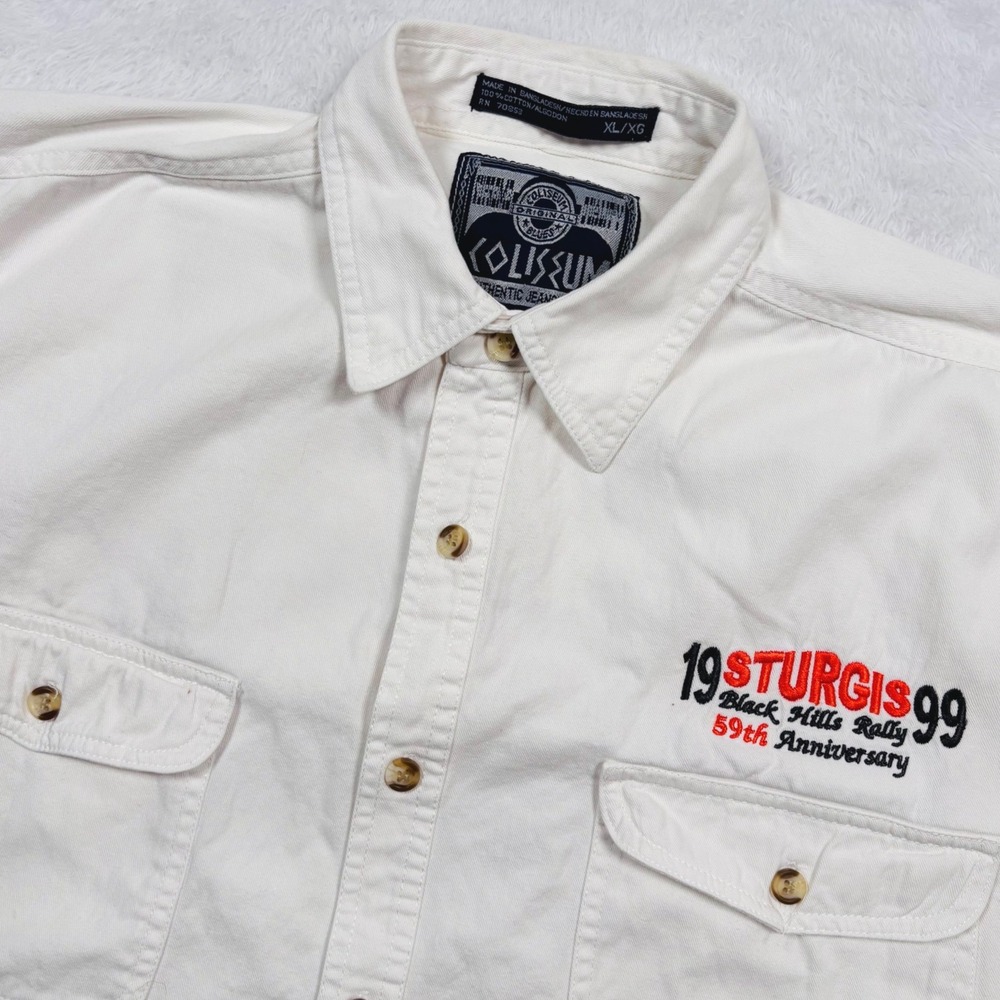 VTG Sturgis '99 Black Hill Rally Sleeveless Button Shirt XL White Biker Coliseum